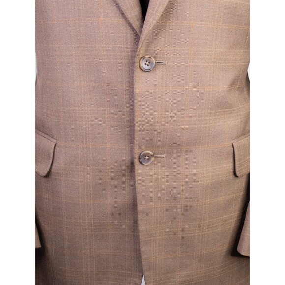 Jos A Bank Blazer Sz 42R Windowpane Beige Sports Coat Suit Jacket Wool/Silk EUC - Picture 3 of 14